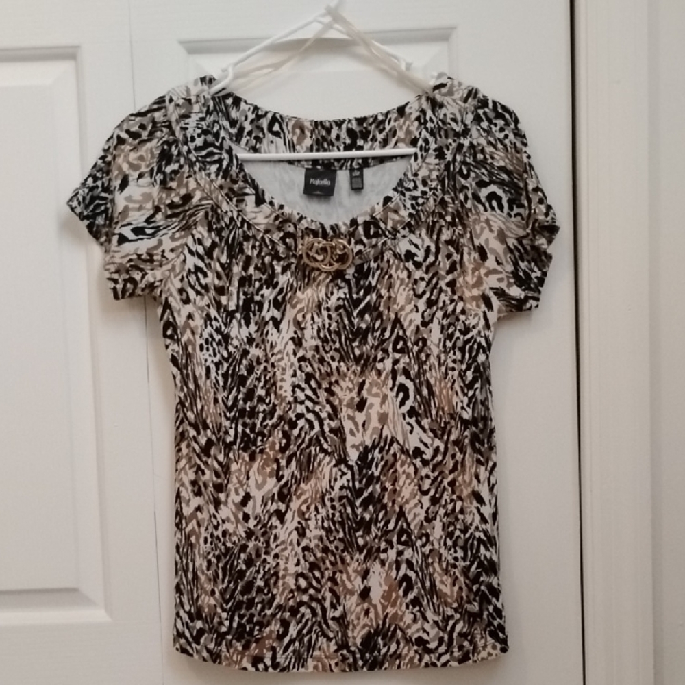 Rafaella Black and Tan Fitted Short Sleeve Blouse
